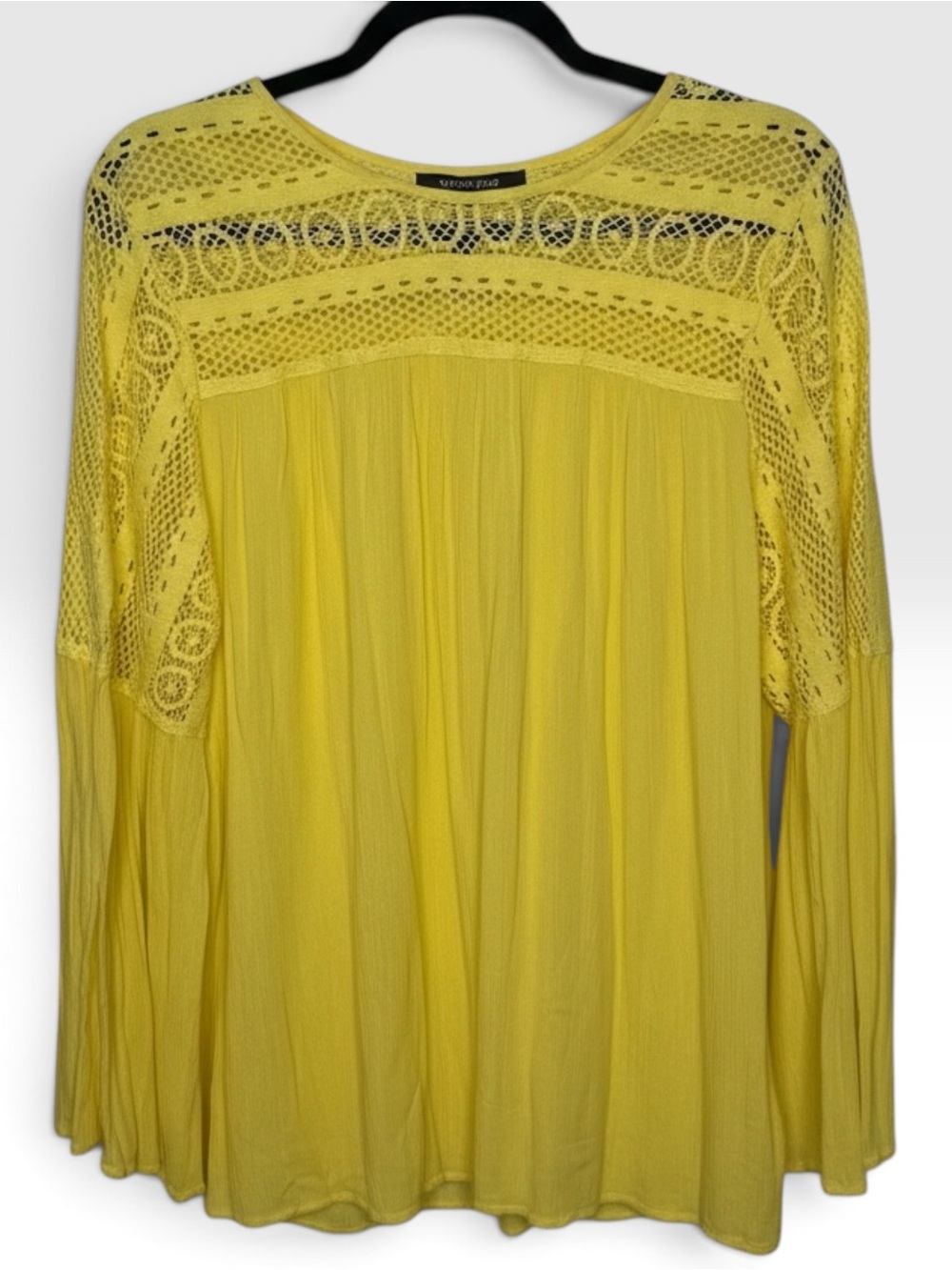 June + Vie Bright Yellow Crochet Yoke Boho Top Lightweight Sz 18W | NWOT